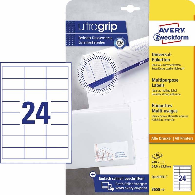 Universaletiket Avery 64,6x33,8mm 240stk/pak