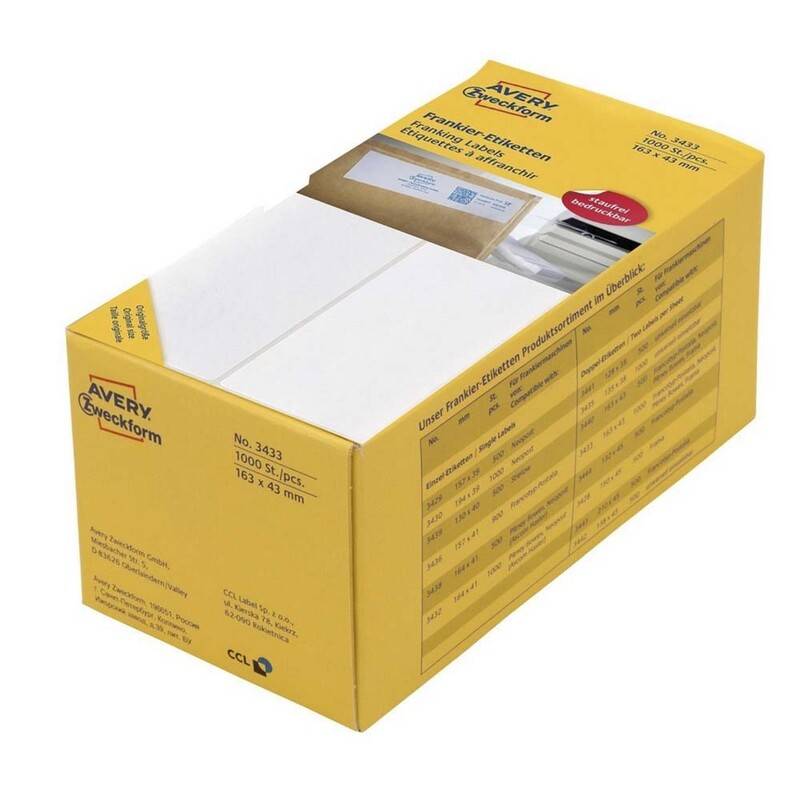 Frankeringsetiket Avery 3433 163x43mm 2stk/ark 1000stk/pak