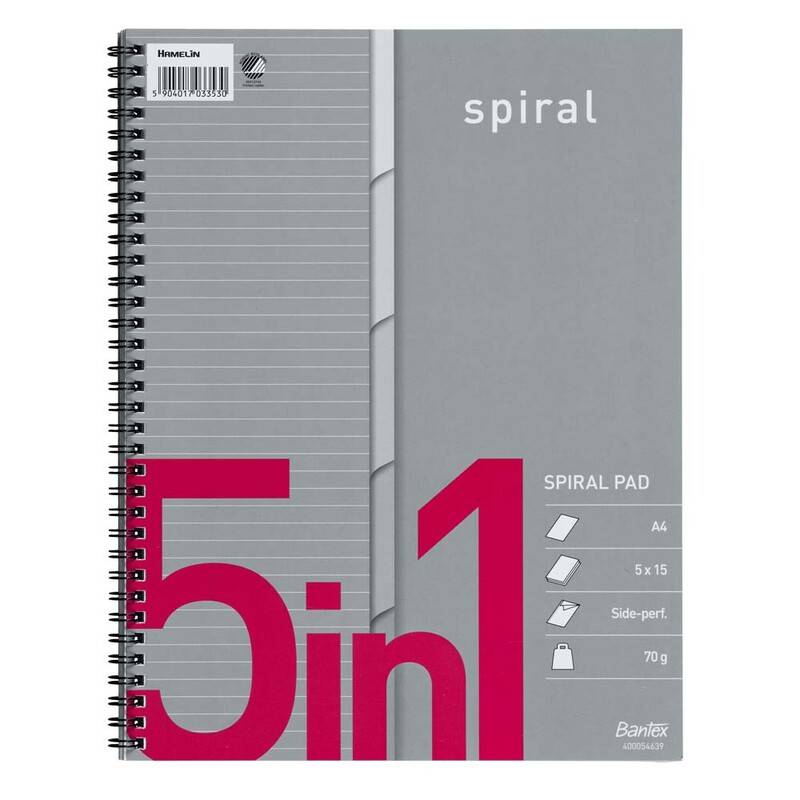 Kollegieblok Bantex m/spiral A4+ 5in1 linjeret 5x15ark
