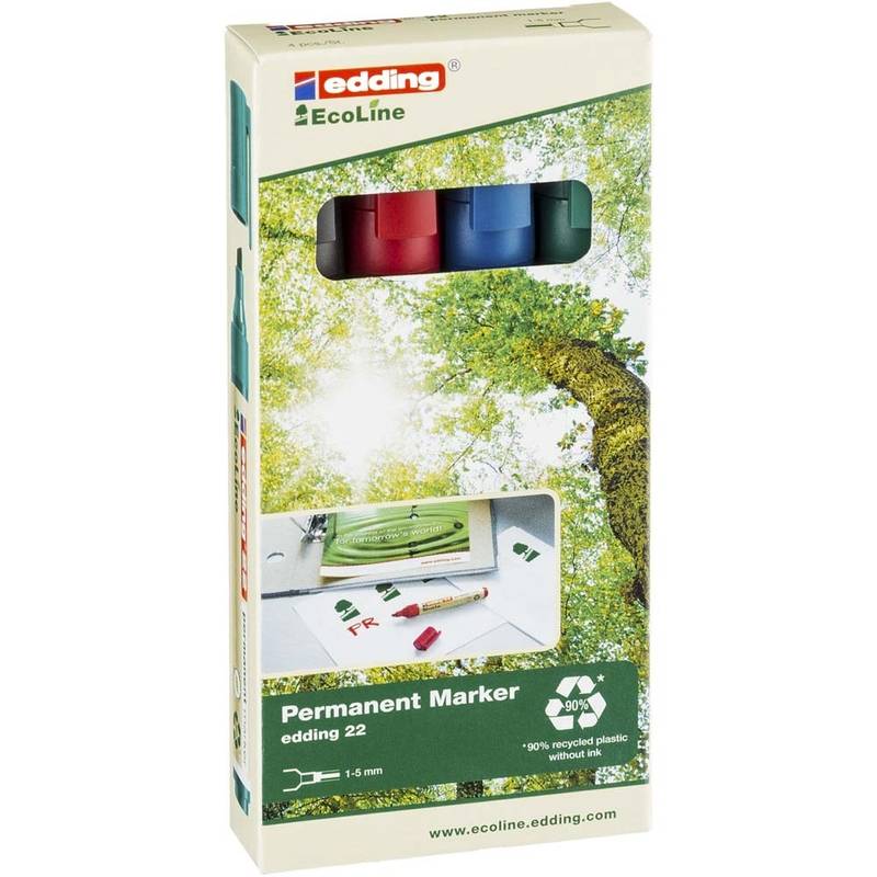Marker edding 22 EcoLine ass. permanent 1-5mm skr&aring; spids 4stk/s&aelig;t