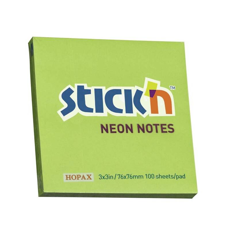 Notes Stick'N NEON gr&oslash;n 76x76mm 100blade