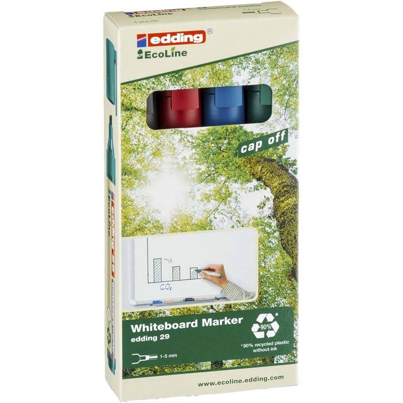 Whiteboardmarker edding 29 EcoLine ass. 1-5mm skr&aring; spids 4stk