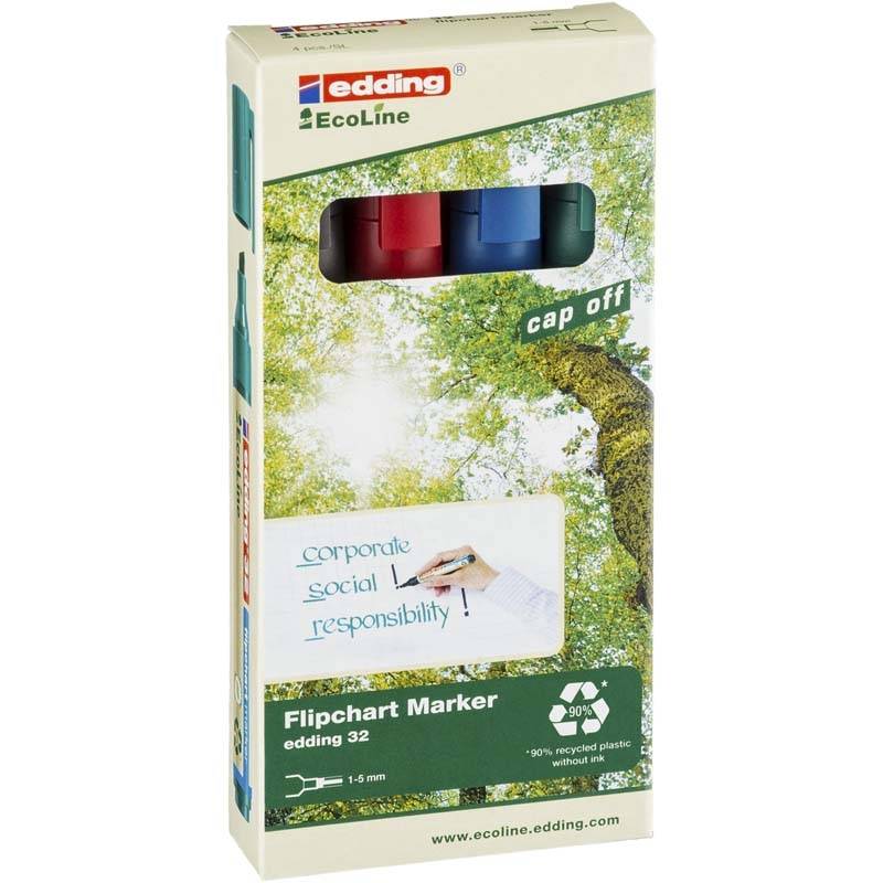 Marker Edding 32 Flipchart ECOLINE ass. 1-5mm skr&aring; spids 4stk