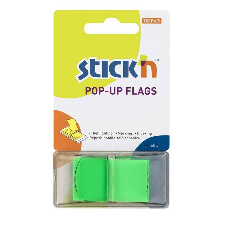 Indeksfaner Stick'N Pop Up gr&oslash;n 45x25mm 50stk/pak