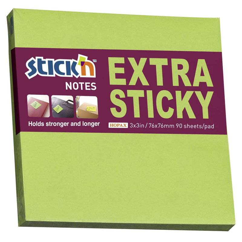 Notes Stick'N Extra Sticky gr&oslash;n 76x76mm 90blade