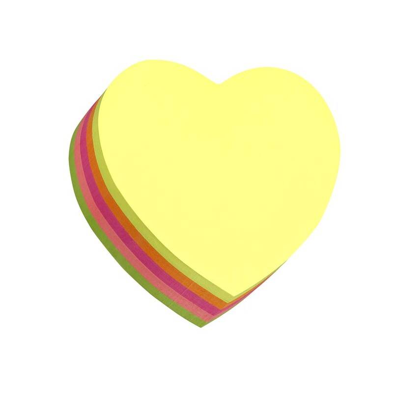 Notes Stick'N Neon Hjerte 5 ass. farver 64x67mm 250blade