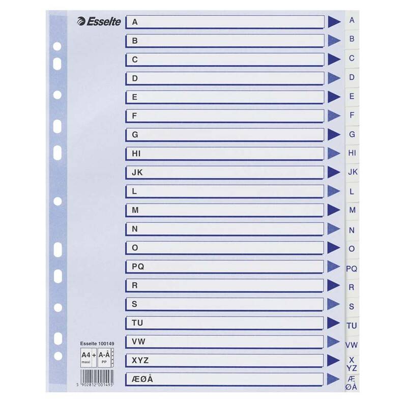 Register PP Esselte A4 A-&Aring; Maxi hvid 210x297mm Pakke med 10 s&aelig;t