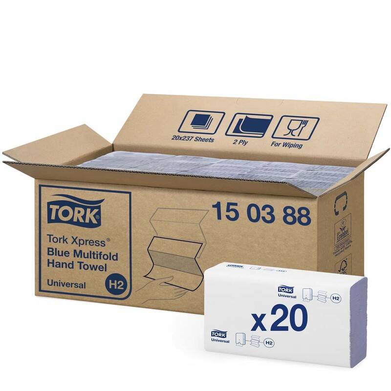 Papirh&aring;ndkl&aelig;de Tork Xpress H2 bl&aring; m-fold 20x237ark/kar