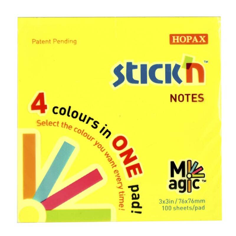 Notes Stick'N Magic Neon 76x76mm 4 farver 100blade