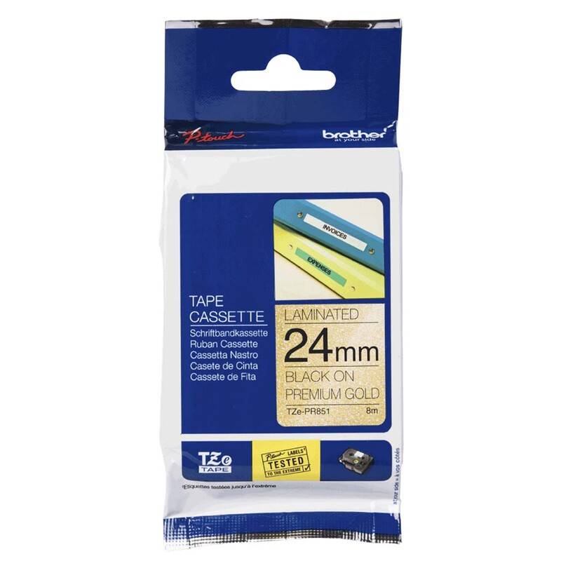 Labeltape Brother TZe-PR851 24mmx8m sort p&aring; guld lamineret