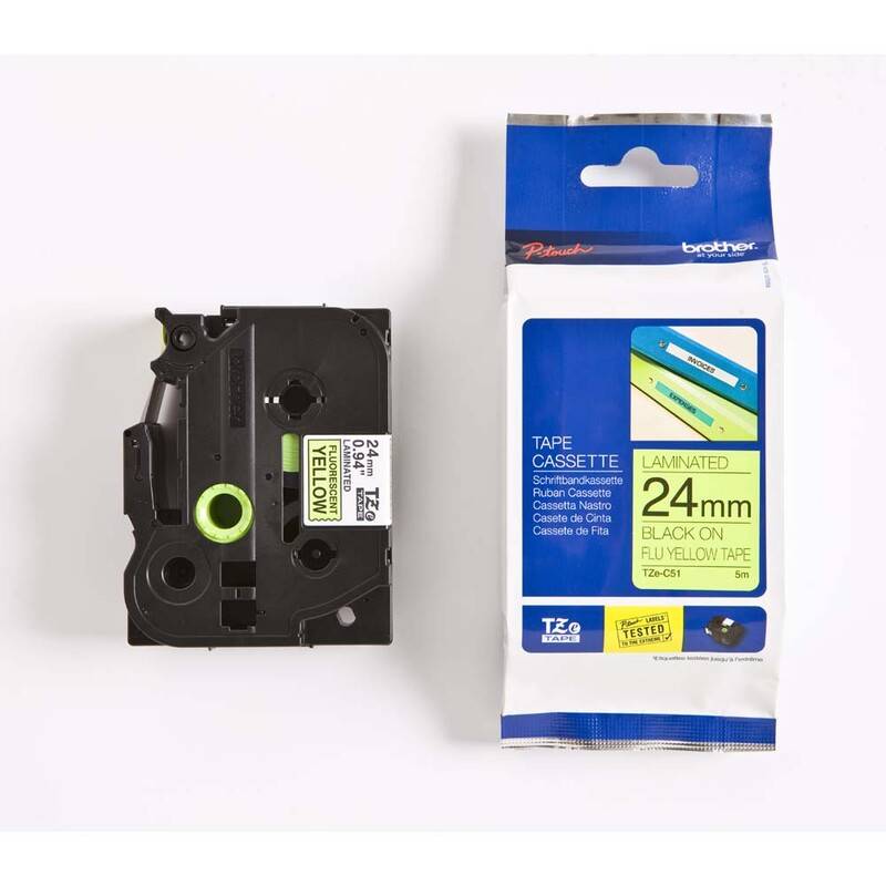 Labeltape Brother TZe-C51 24mmx5m sort p&aring; neon gul