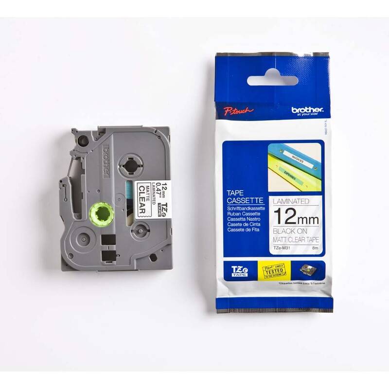 Labeltape Brother TZe-M31 12mmx8m sort p&aring; mat klar