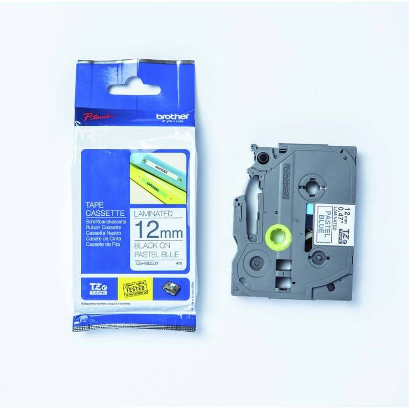 Labeltape Brother TZe-MQ531 12mmx4m sort/pastel bl&aring;