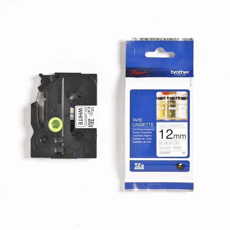 Labeltape Brother TZe-N231 12mmx8m sort p&aring; hvid ulamineret