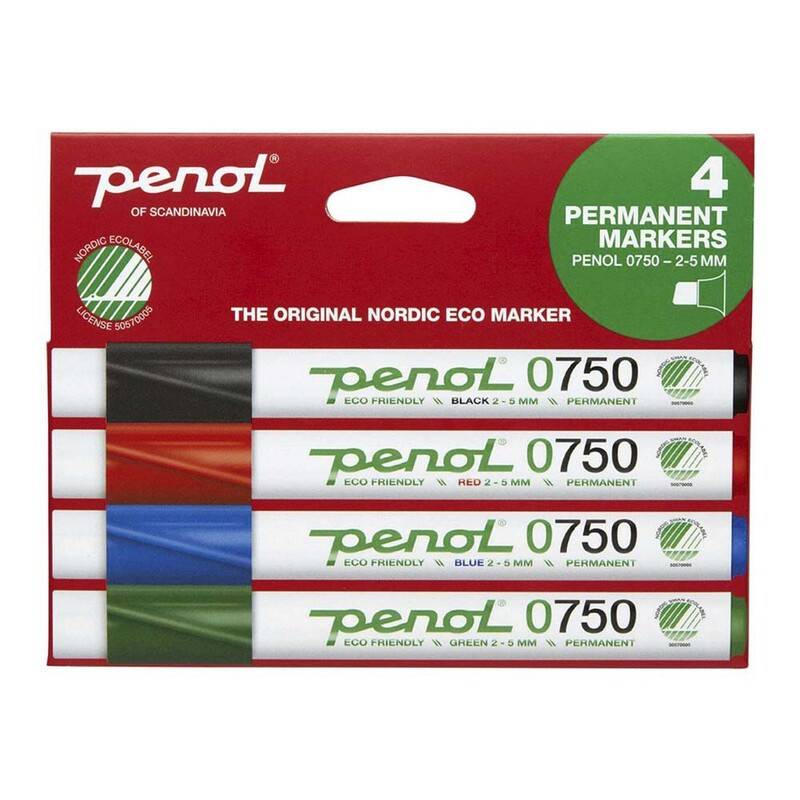 Marker Penol 0750 ass. 2-5mm sk&aring; spids sort/r&oslash;d/bl&aring;/gr&oslash;n 4stk