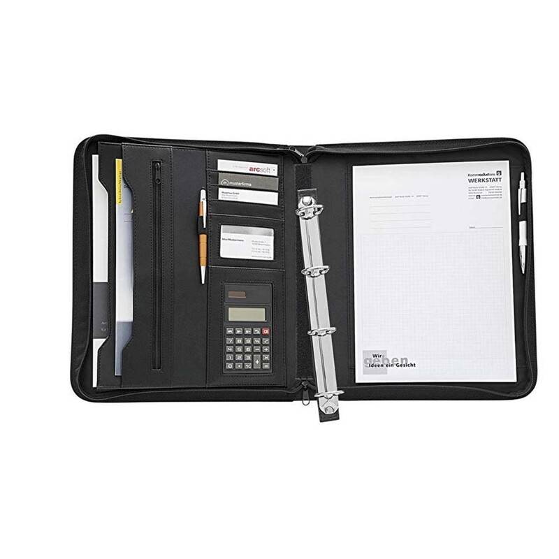 Konferencemappe Wedo A4 m/4-ringe m/lommeregner l&aelig;derlook