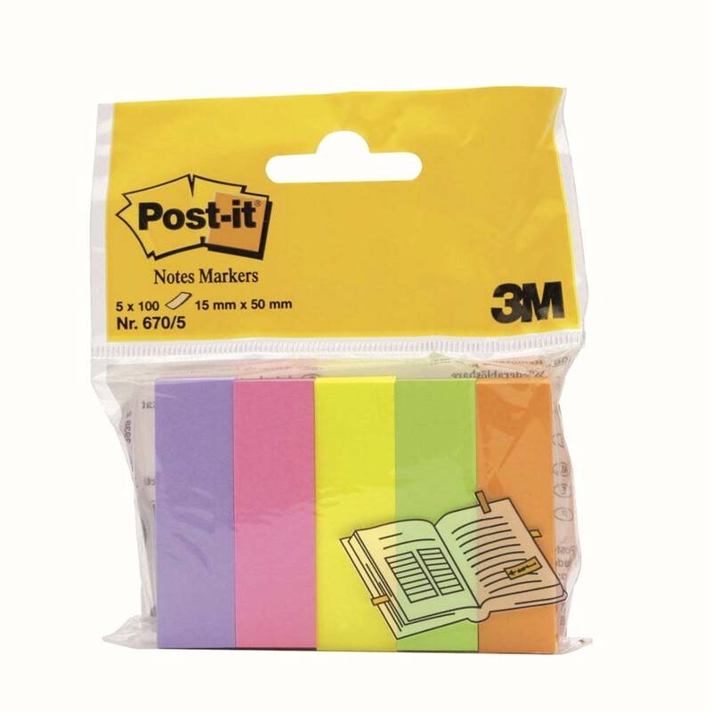 Post-it sidemark&oslash;rer 15x50mm 5 farver 100bl/blk 5blk/pak