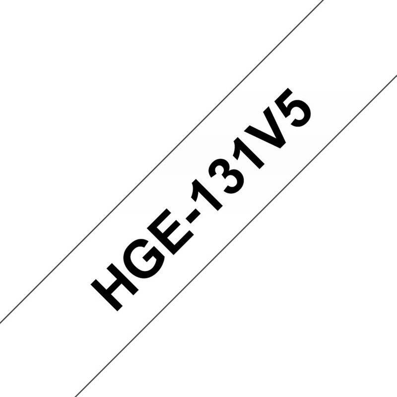 Labeltape Brother HGe-131V5 12mmx8m sort p&aring; klar 5stk/pak