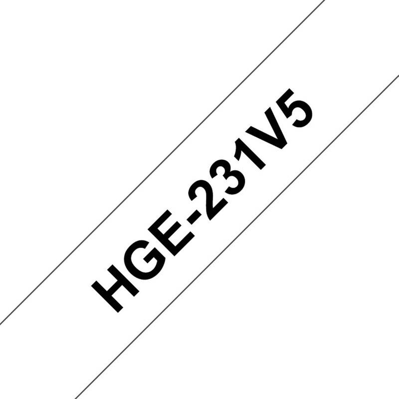 Labeltape Brother HGe-231V5 12mmx8m sort p&aring; hvid 5stk/pak