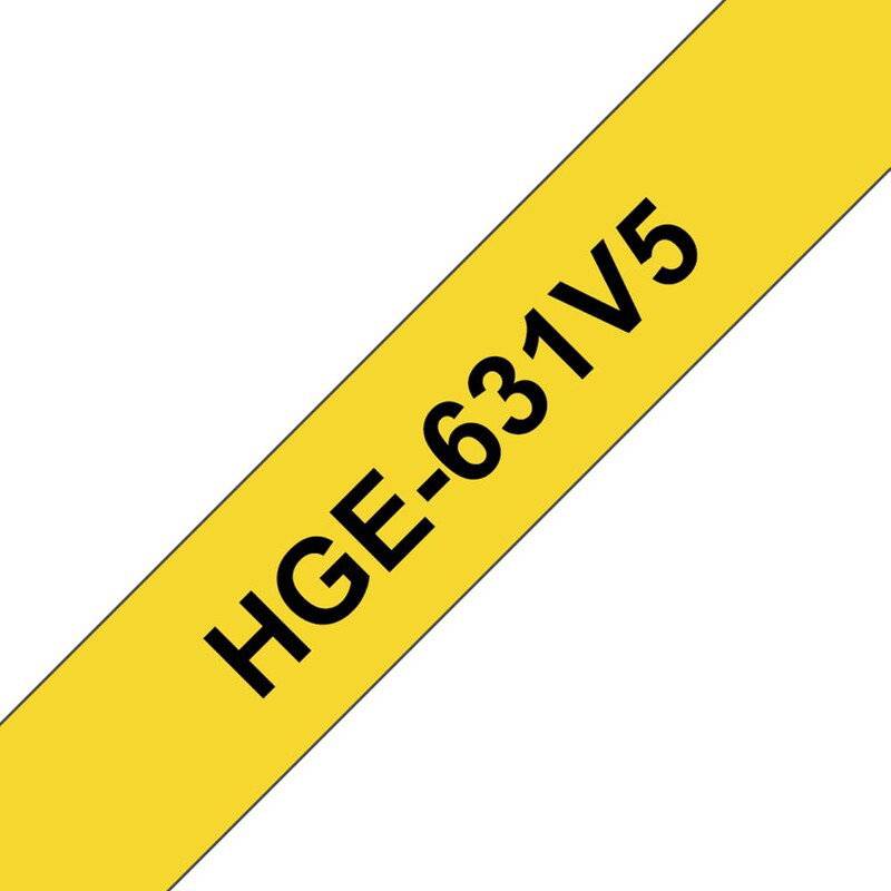 Labeltape Brother HGe-631V5 12mmx8m sort p&aring; gul 5stk/pak
