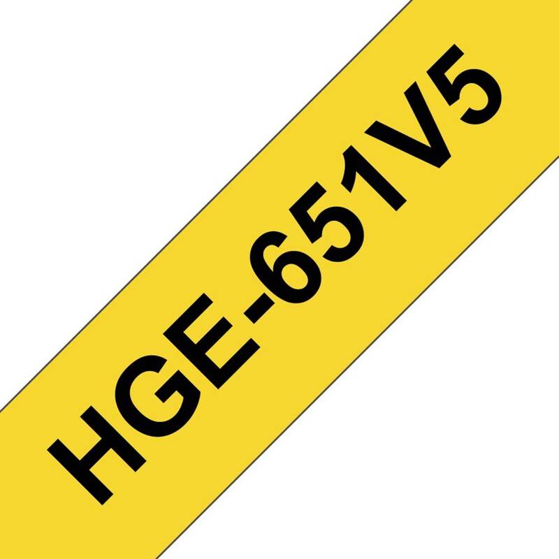 Labeltape Brother HGe-651V5 24mmx8m sort p&aring; gul 5stk/pak