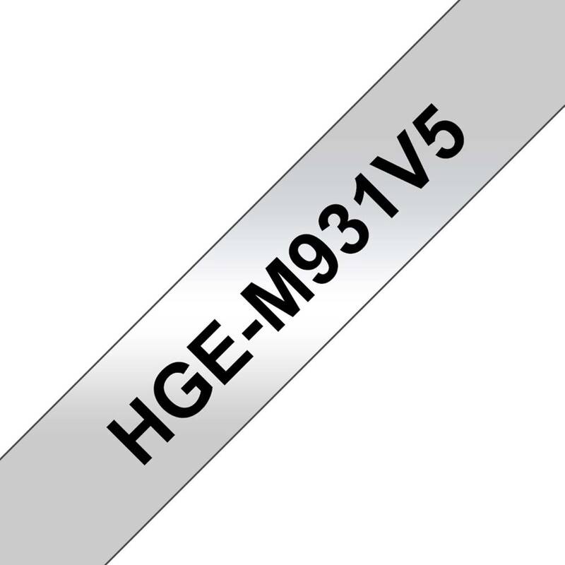 Labeltape Brother HGe-M931V5 12mmx8m sort p&aring; mats&oslash;lv 5stk/pak