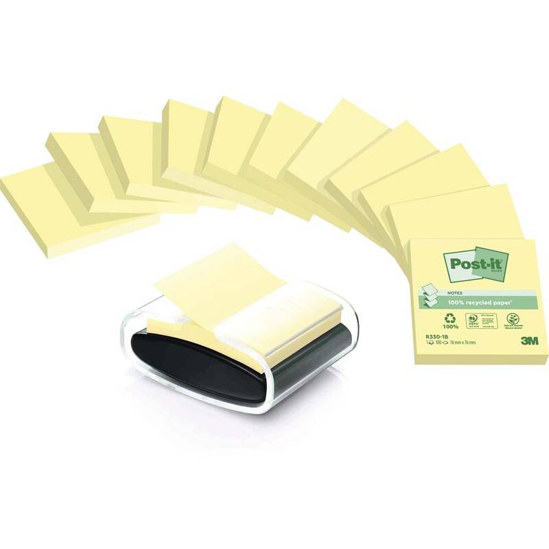 Z-notes Post-it gul recycled 12blk + 1 Millenium dispenser