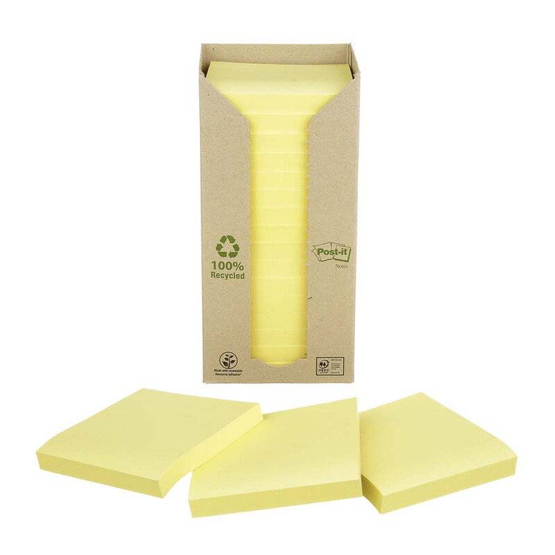 Post-it notes gul 76x76mm genbrug 16blk/pak