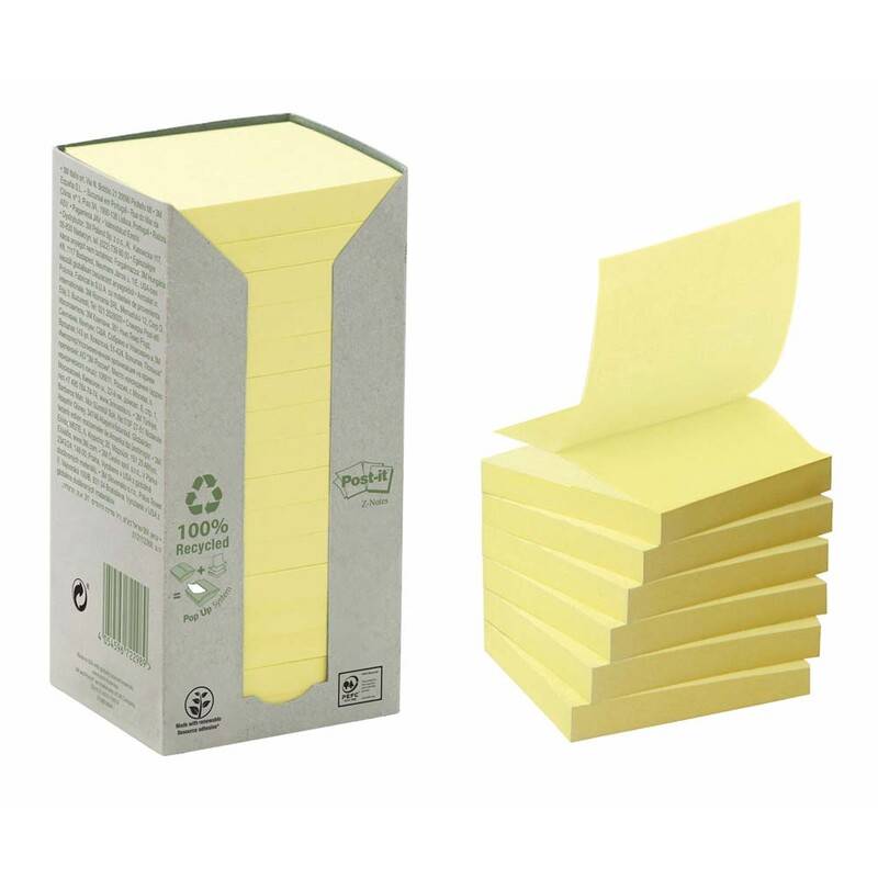 Post-it z-notes gul 76x76mm genbrug 16blk/pak