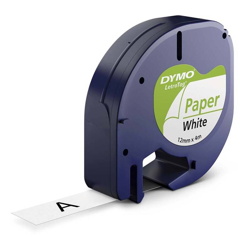 Labeltape DYMO LetraTAG 12mmx4m papirtape hvid