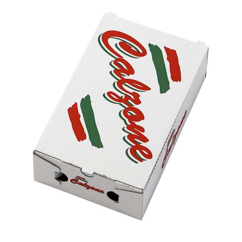 Pizza&aelig;ske ecobox hvid m/tryk fluorfri 27x16,5x7,5cm calzone 100stk/pak