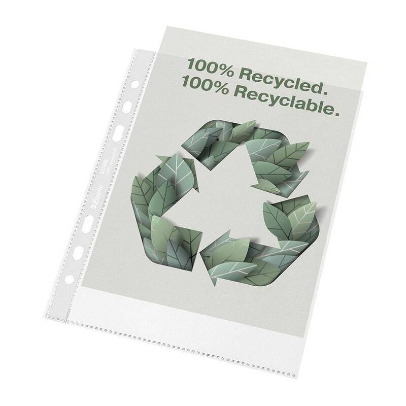 Plastlomme Esselte Recycled A4 100my m. pr&aelig;g 50stk/pak