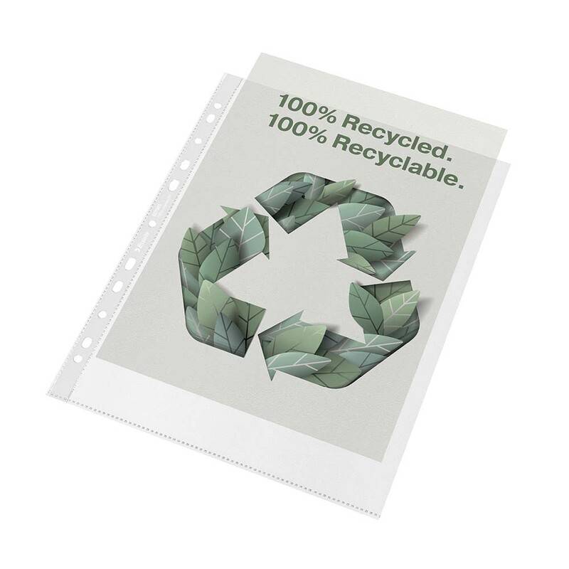 Plastlomme Esselte Recycled A4+ 100my m. pr&aelig;g 100stk/pak