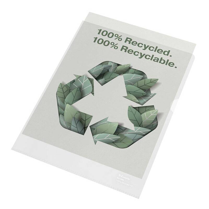 Plastomslag Esselte Recycled A4 100my m. pr&aelig;g 100stk/pak