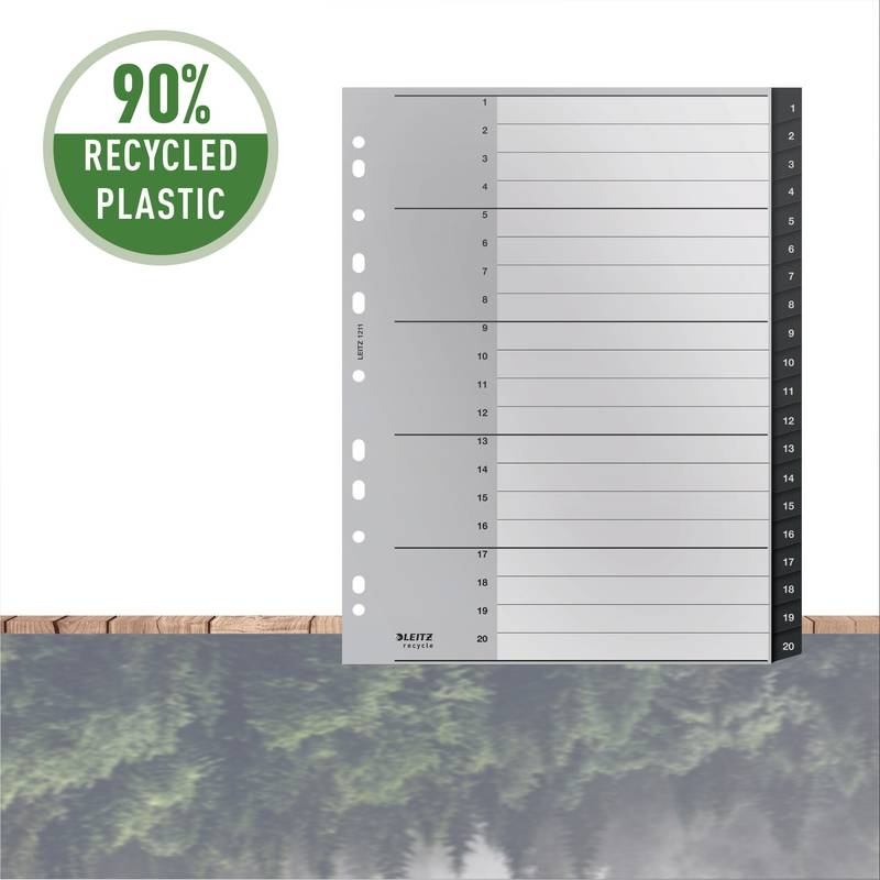Register Leitz Recycle 1-20 A4 PP 210x297mm sort Pakke med 10 s&aelig;t