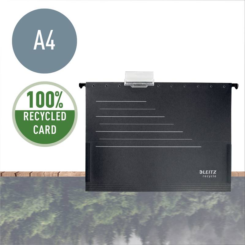 H&aelig;ngemapper Leitz Recycle A4 m/sideluk sort 10stk/pak
