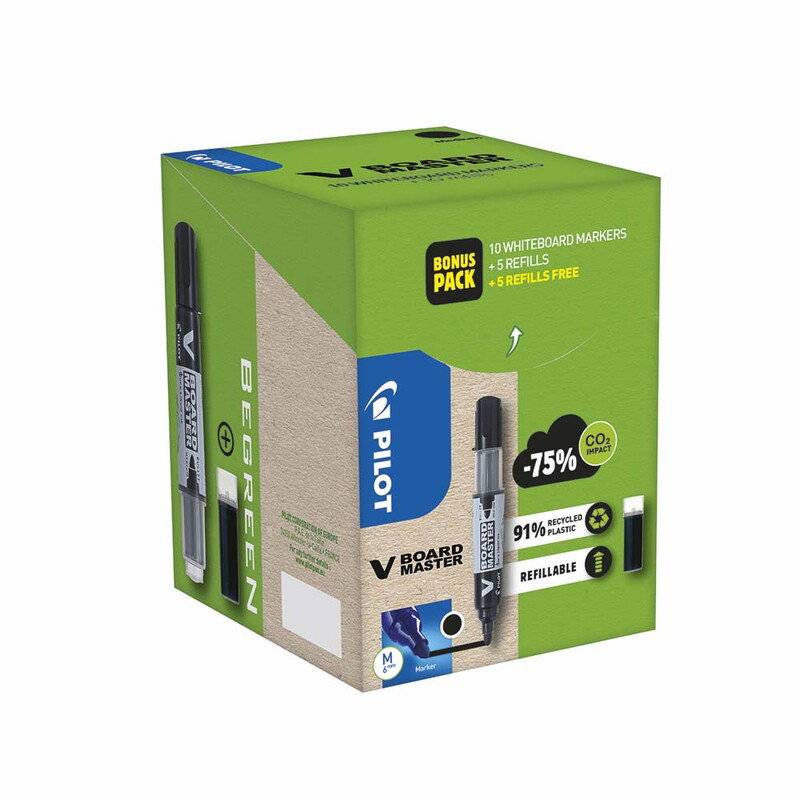 Marker Pilot V-Board Master sort 10stk + 10 refill gr&oslash;n pack