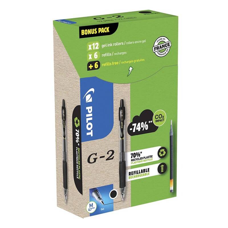 Gelpen Pilot G-2 gr&oslash;n Pack 0,7mm sort 12stk + 12refills