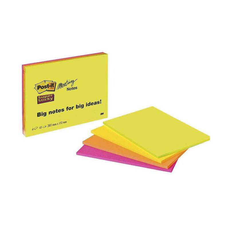 Post-it Super Sticky m&oslash;deblok 203x152mm 4blk/pak neon ass.