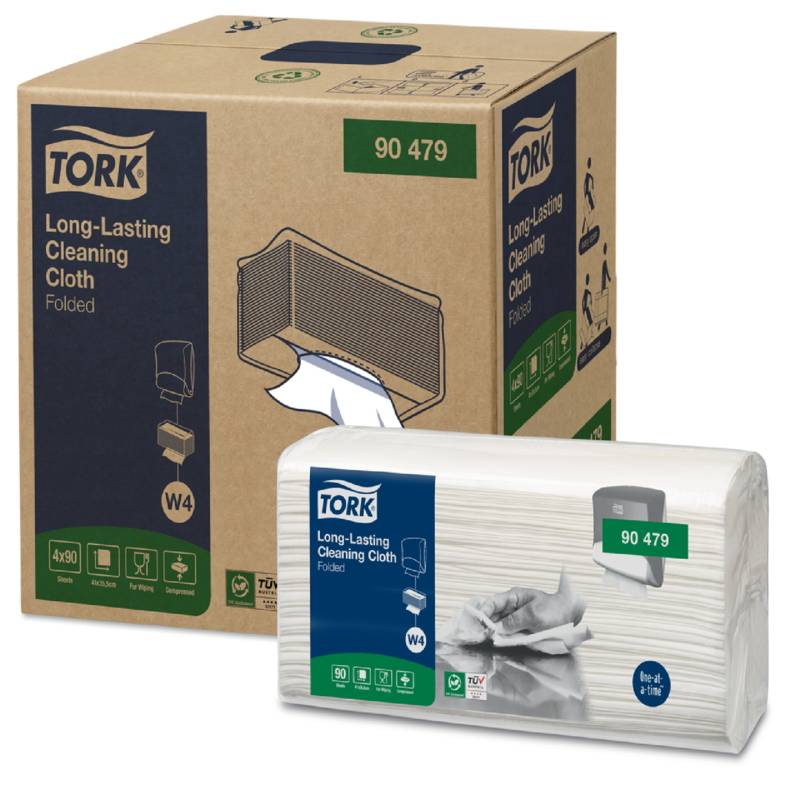 Aft&oslash;rringsklud Tork Alt-i-en W4 hvid 41,5x35,5cm 4x90ark/kar