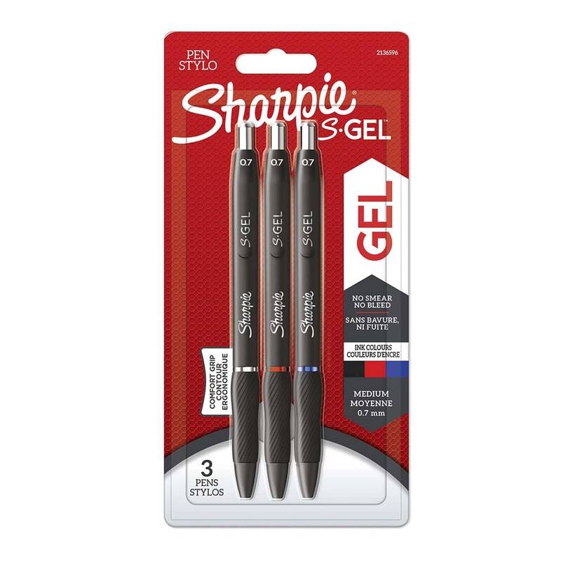 Gelpenne Sharpie S-Gel sort, bl&aring;, r&oslash;d 0,7mm 3-Blister