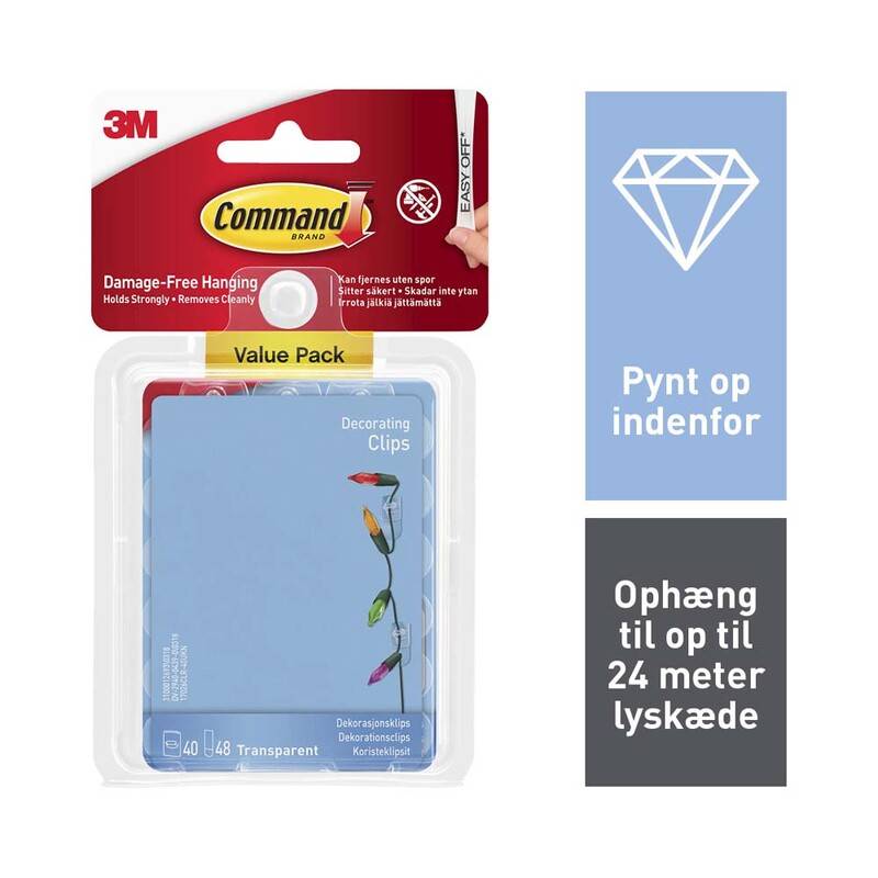 Dekorationsclips med gennemsigtige strips Command Value Pack 17026CLR-