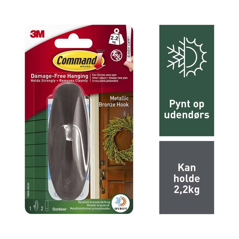 Metalkrog til udend&oslash;rsbrug Command bronzefinish stor 17083BZ-AW