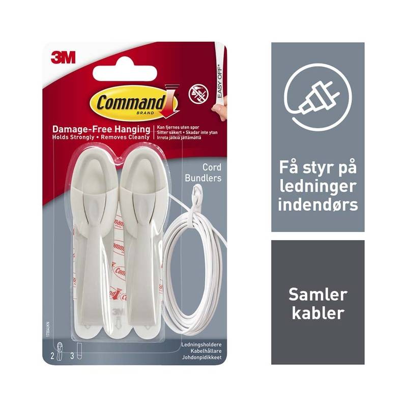 Kabelholdere Command hvid 17304 3M Command pakke a 4 stk