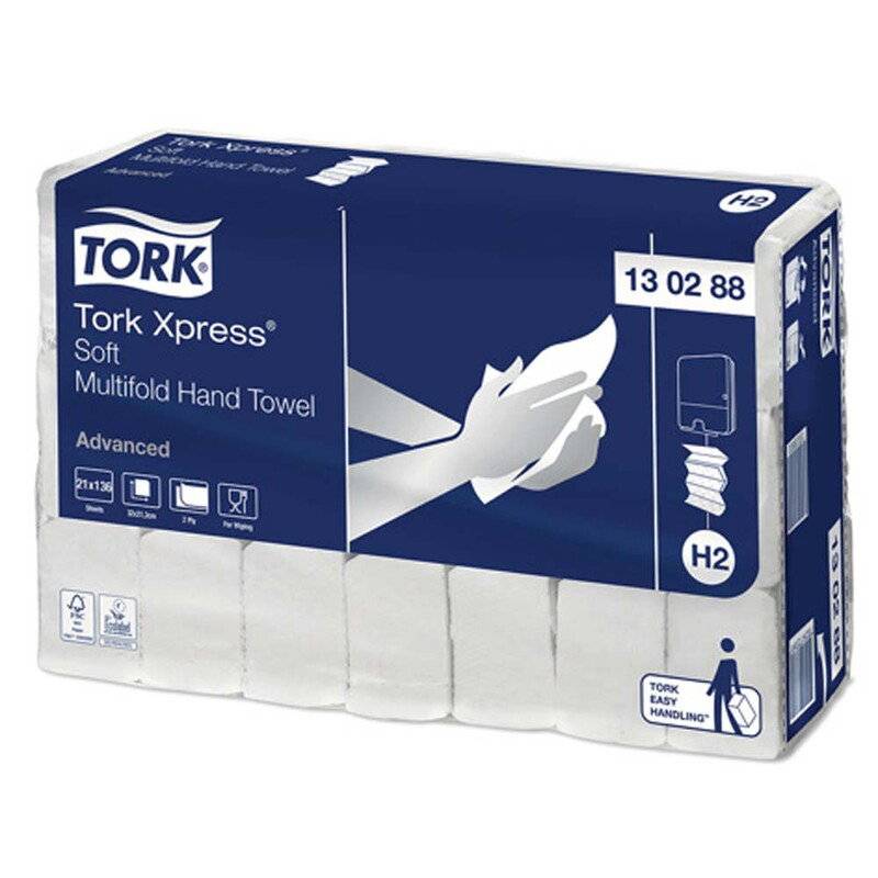 Papirh&aring;ndkl&aelig;de Tork Xpress Adv 2-lags 320x213mm 21x136ark/kar