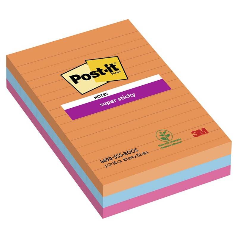 Post-it blok Super Sticky Large lin. ass. 101x152mm 3blk/pak Boost Col