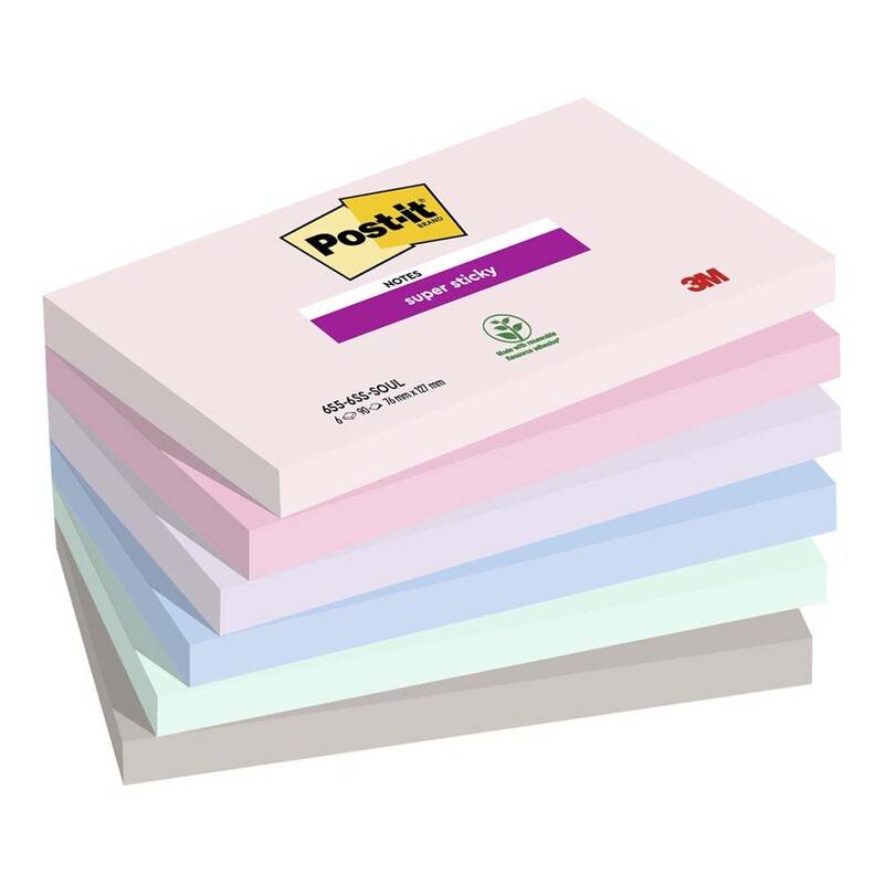 Post-it blok Super Sticky ass. 76x127mm 6blk/pak Soulful Colour