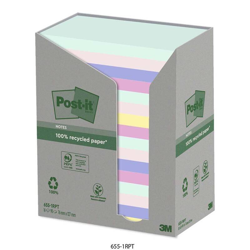 Post-it blok Recycled ass. 76x127mm 16blk/pak