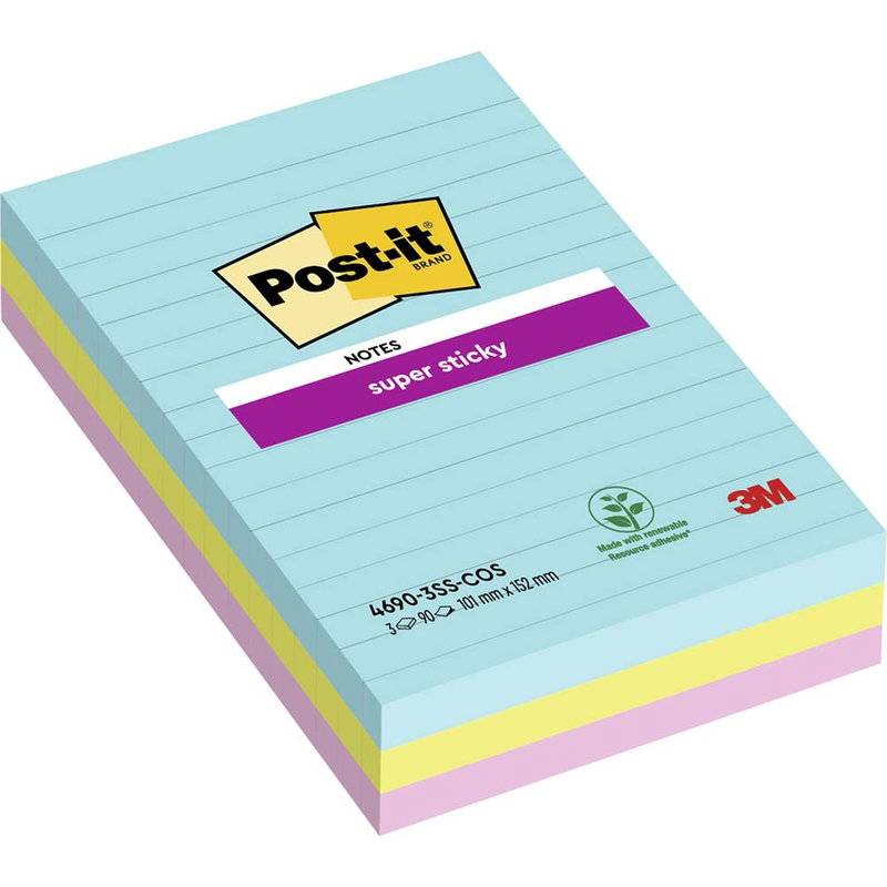 Post-it Super Sticky Notes3 linjerede blokke 101 mmx152 mm Cosmic farv