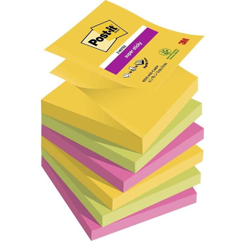 Post-it Super Sticky Z-Notes 76mmx76mm 90ark/blk 6blk/pak Carnival far